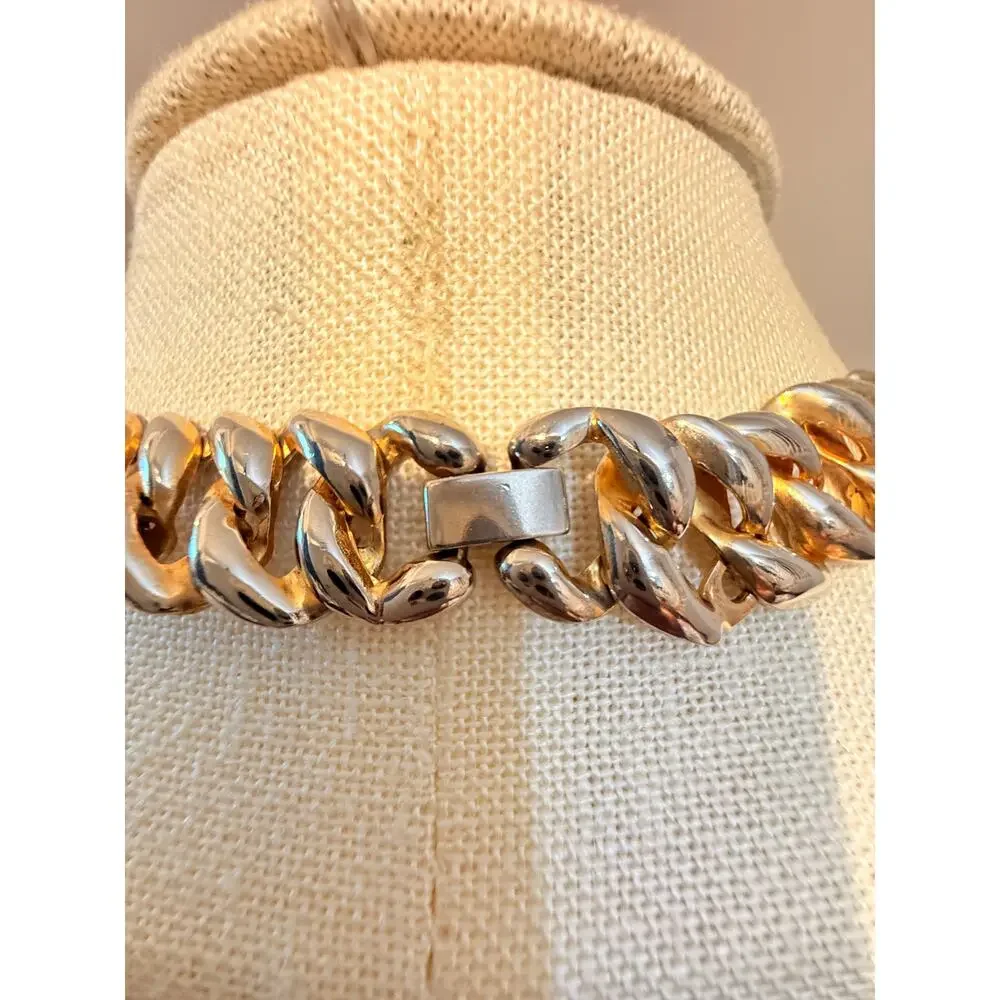 Vintage Two Tone Chunky Link Necklace 18”
